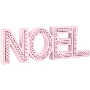 Noel Sign, Boho Christmas Decor, Farmhouse Beaded Wooden Noel Letter, Neutral Christmas Decorations for Table Mantel Shelf Home Tabletop, Rustic Winter Holiday Decor