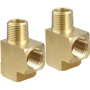 2 Pcs Brass Tee Adapter, 3/8" Male NPT x 3/8" Female NPT x 3/8" Female NPT Hose Fitting for Air, Fuel, Oil, Water Pipe Connection