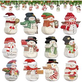 36 Pcs Christmas Snowman Ornaments Decoration Wooden Red Snowman Christmas Tree Hanging Crafts for Farmhouse Home Party Decor Holiday Xmas Party Supplies Merry Christmas Winter