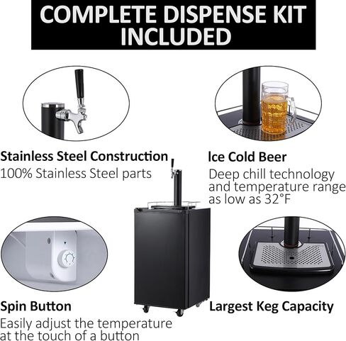 Kegerator and Keg Beer Cooler, Single Faucet Draft Beer Dispenser, Full Size Keg Refrigerator with Shelves, Stainless Steel, Drip Tray & Rail,Temperature Control Draft Beer Dispense in Saudi Arabia