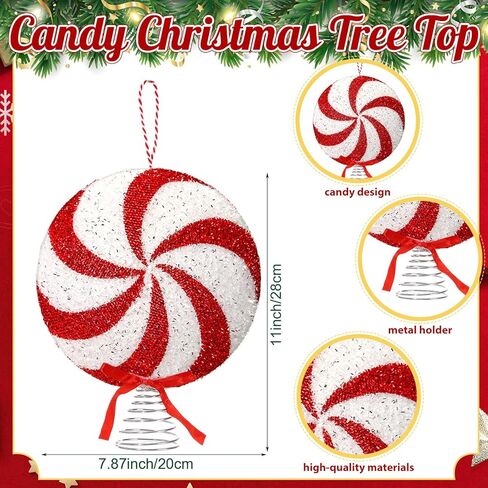 82 Pcs Christmas Candy Tree Ornaments Set Cane Lollipop Ornaments Assorted Red White Plastic Christmas Ornaments Pre-Tied Christmas Balls Glitter Hanging Ornament for Home Christmas Party in Kuwait