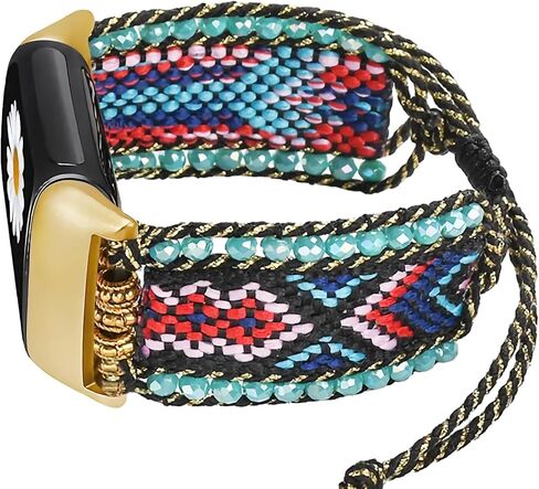 Retro Boho Braided Nylon Band Compatible with Fitbit Charge 5/ Fitbit Charge 6 Bands, Friendship Bracelet Handmade Woven Bohemian Beaded Western Dressy Strap Wristbands for Charge 5/ Charge 6 Advanced Fitness Tracker in Saudi Arabia