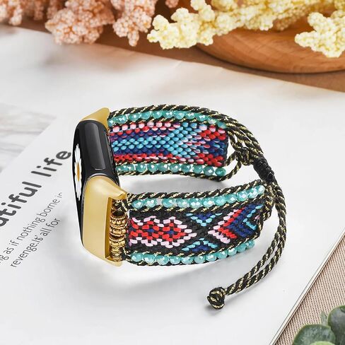 Retro Boho Braided Nylon Band Compatible with Fitbit Charge 5/ Fitbit Charge 6 Bands, Friendship Bracelet Handmade Woven Bohemian Beaded Western Dressy Strap Wristbands for Charge 5/ Charge 6 Advanced Fitness Tracker in Saudi Arabia
