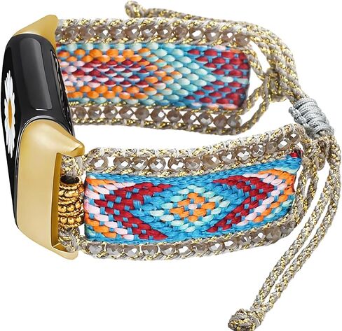 Retro Boho Braided Nylon Band Compatible with Fitbit Charge 5/ Fitbit Charge 6 Bands, Friendship Bracelet Handmade Woven Bohemian Beaded Western Dressy Strap Wristbands for Charge 5/ Charge 6 Advanced Fitness Tracker in Saudi Arabia