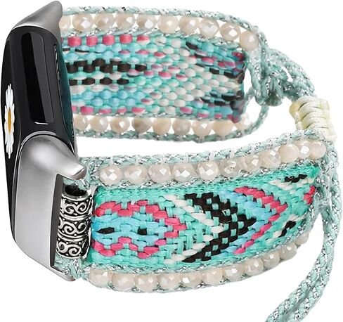Retro Boho Braided Nylon Band Compatible with Fitbit Charge 5/ Fitbit Charge 6 Bands, Friendship Bracelet Handmade Woven Bohemian Beaded Western Dressy Strap Wristbands for Charge 5/ Charge 6 Advanced Fitness Tracker in Saudi Arabia