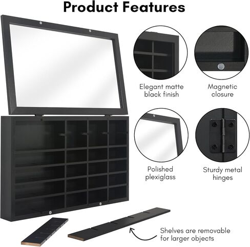 حافظة عرض سيارة لعبة Americanflat مع زجاج مقاوم للكسر - شاشة عرض سيارة لعبة مقاس 11 × 18 تحمل ما يصل إلى 30 سيارة لعبة - مجموعة صورة ظلية - حافظات عرض مثبتة على الحائط للمقتنيات - أسود in Kuwait