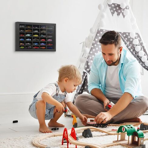 حافظة عرض سيارة لعبة Americanflat مع زجاج مقاوم للكسر - شاشة عرض سيارة لعبة مقاس 11 × 18 تحمل ما يصل إلى 30 سيارة لعبة - مجموعة صورة ظلية - حافظات عرض مثبتة على الحائط للمقتنيات - أسود in Kuwait