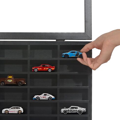 Americanflat Toy Car Display Case with Shatter-Resistant Glass - 11x18 Toy Car Display Holds up to 30 Toy Cars - Silhouette Collection - Wall Mounted Display Cases for Collectibles - Black in Saudi Arabia
