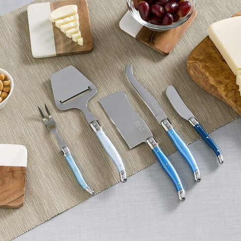 French Home 5-Piece Laguiole Cheese Knives Set with Fork and Slicer – Versatile Charcuterie Board Accessories with Three-Rivet Mist-Colored Handles & Iconic Bee Emblem in Saudi Arabia