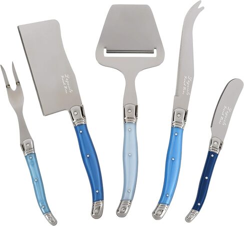 French Home 5-Piece Laguiole Cheese Knives Set with Fork and Slicer – Versatile Charcuterie Board Accessories with Three-Rivet Mist-Colored Handles & Iconic Bee Emblem in Saudi Arabia