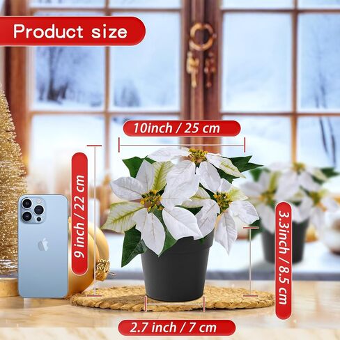 Mini Poinsettias Artificial Plants 2 Pack 9" Faux Small Christmas Flowers in Pot for Home Office Tabletop Indoor Christmas Decorations Pink Hot Red in Kuwait