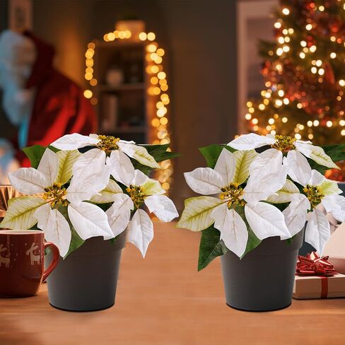 Mini Poinsettias Artificial Plants 2 Pack 9" Faux Small Christmas Flowers in Pot for Home Office Tabletop Indoor Christmas Decorations Pink Hot Red in Kuwait