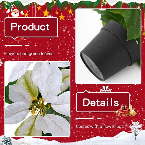 Mini Poinsettias Artificial Plants 2 Pack 9" Faux Small Christmas Flowers in Pot for Home Office Tabletop Indoor Christmas Decorations Pink Hot Red in Kuwait