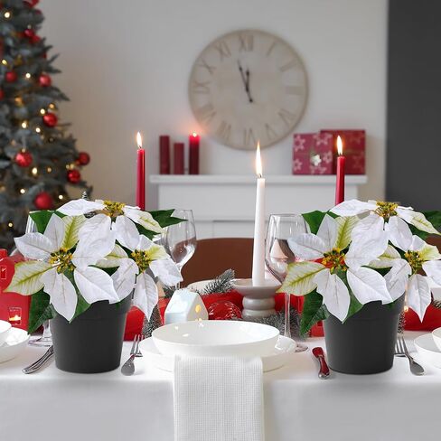 Mini Poinsettias Artificial Plants 2 Pack 9" Faux Small Christmas Flowers in Pot for Home Office Tabletop Indoor Christmas Decorations Pink Hot Red in Kuwait