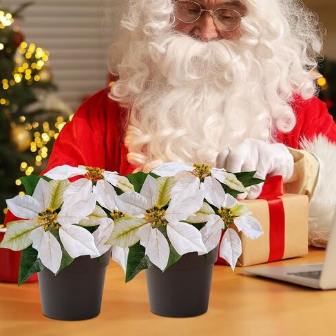 Mini Poinsettias Artificial Plants 2 Pack 9" Faux Small Christmas Flowers in Pot for Home Office Tabletop Indoor Christmas Decorations Pink Hot Red in Kuwait