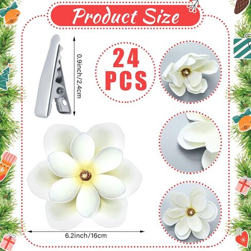 24 Pcs 6.3 In Christmas Artificial Magnolia Flower Large White Fake Magnolias Flowers for Christmas Tree Decorations with 24 Clips for Xmas Tree Wreath DIY Ornaments Wedding Party Holiday Decoration in Saudi Arabia