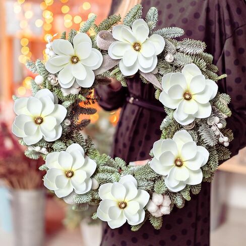 24 Pcs 6.3 In Christmas Artificial Magnolia Flower Large White Fake Magnolias Flowers for Christmas Tree Decorations with 24 Clips for Xmas Tree Wreath DIY Ornaments Wedding Party Holiday Decoration in Saudi Arabia
