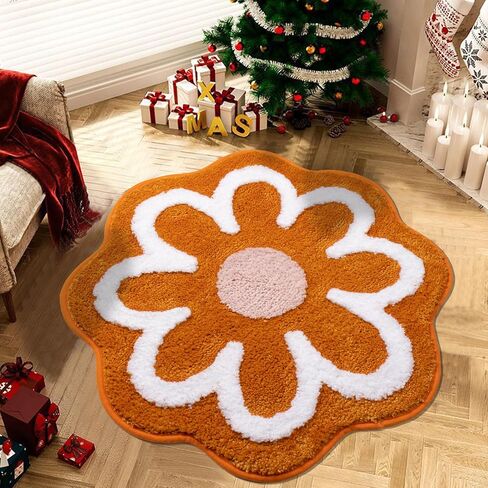 Burnt Orange Bathroom Rugs Flower Bath Mats for Bathroom Floors Non Slip Plush Fluffy Bathmat Extra Soft Absorbent Bath Rugs Washable Flower Rug for Girls Bedroom Cute Bath Mat for Shower Home Decor in Kuwait
