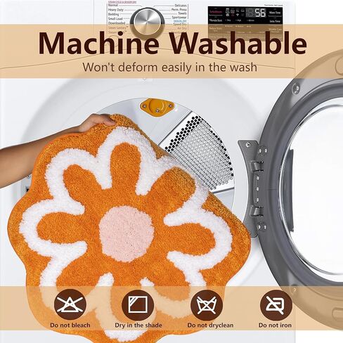 Burnt Orange Bathroom Rugs Flower Bath Mats for Bathroom Floors Non Slip Plush Fluffy Bathmat Extra Soft Absorbent Bath Rugs Washable Flower Rug for Girls Bedroom Cute Bath Mat for Shower Home Decor in Kuwait