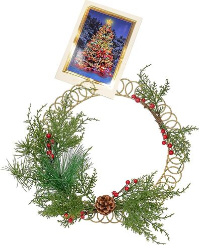 Red Co. إكليل حامل بطاقات عيد الميلاد الحلزوني الذهبي المعدني مقاس 13.5 بوصة مع الصنوبر الدائم الخضرة والتوت الأحمر in Kuwait