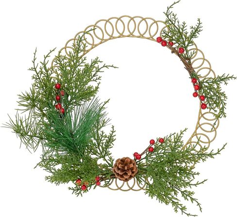 Red Co. إكليل حامل بطاقات عيد الميلاد الحلزوني الذهبي المعدني مقاس 13.5 بوصة مع الصنوبر الدائم الخضرة والتوت الأحمر in Kuwait