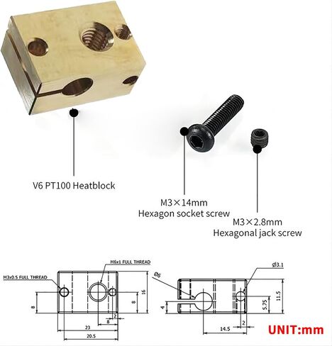 1PCS 3D Printer High Temperature Heater Block Compatible with PT100 Cartridge Sensor Version V6 Hotend Titan Aero Extruder (Copper) in Saudi Arabia