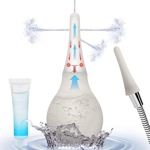 Enema Douche Anti Back-Flow,Silicone Enema Reusable Anal Douche Cleaner for Men Women Colon Cleansing,Shower douche with 5 Spouts connected to shower hole,Vaginal Cleaner 10oz, Semi-transparent in Saudi Arabia