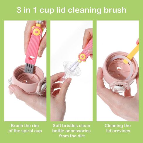 Molain 3Pcs 3 in 1 Cup Lid Gap Cleaning Brush Set, Multifunctional Water Bottle Cleaning Tools Portable Tiny Silicone Cup Holder Cleaner for Water Bottles, Cup, Home Kitchen Cleaning Tools in Saudi Arabia