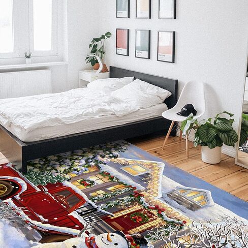 Christmas Snowman Area Rug 2'x3' for Bedroom Nursery Room Happy New Yeat Farmhouse Red Truck Snowflake Xmas Tree Rectangular Area Rugs Non-Slip Rug Washable Indoor Carpets for Dorm Office in Saudi Arabia