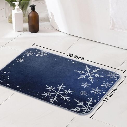 Bayson Snowflakes Imitation Cashmere Bath Mat, 17x30 Inch Winter Blue Snow Christmas Bath Rug Decorative Floor Mat, Non Slip Rubber Back and Strong Water Absorption for Bathroom Bedroom Decor in Saudi Arabia