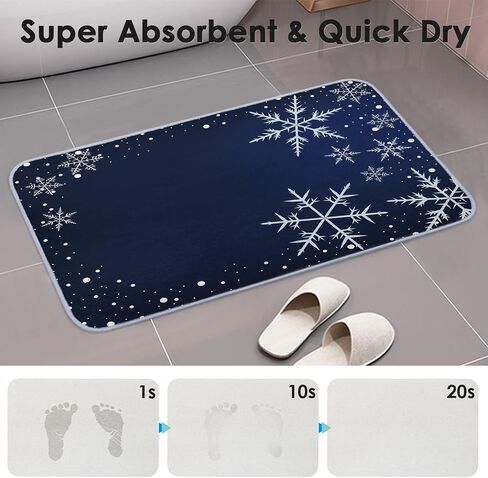 Bayson Snowflakes Imitation Cashmere Bath Mat, 17x30 Inch Winter Blue Snow Christmas Bath Rug Decorative Floor Mat, Non Slip Rubber Back and Strong Water Absorption for Bathroom Bedroom Decor in Saudi Arabia