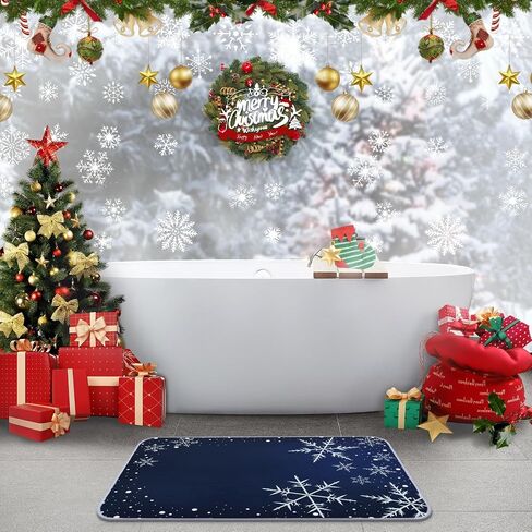 Bayson Snowflakes Imitation Cashmere Bath Mat, 17x30 Inch Winter Blue Snow Christmas Bath Rug Decorative Floor Mat, Non Slip Rubber Back and Strong Water Absorption for Bathroom Bedroom Decor in Saudi Arabia