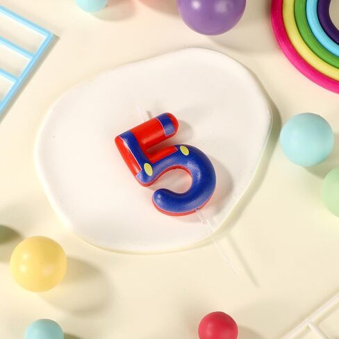 Suspender Trousers Birthday Number Candles, Red Blue Cake Candles Cartoon Cake Topper Candles Cake Decorations for Boys Kids Birthday Party Baby Shower Supplies (Number 5) in Saudi Arabia