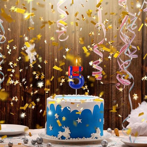 Suspender Trousers Birthday Number Candles, Red Blue Cake Candles Cartoon Cake Topper Candles Cake Decorations for Boys Kids Birthday Party Baby Shower Supplies (Number 5) in Saudi Arabia