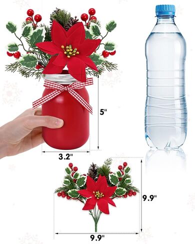 قطعة مركزية لطاولة عيد الميلاد مع نباتات صناعية، برطمان ميسون لعيد الميلاد، ترتيب الزهور، البونسيتة الاصطناعية، عطلات التوت، الصنوبر، الذرة، عيد الميلاد، صينية متدرجة، ديكور الزفاف، زينة الزفاف، هدية الترحيب بالمنزل، مجموعة من 3 قطع in Kuwait