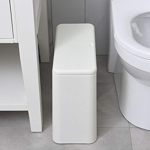 Modern Wastebasket Thin Trash Can,Small Rectangular Dog Proof Plastic Trash Bin,3.2 Gallon/12 Liter Slim Plastic Trash Can Wastebasket with Press Type Lid, White in Saudi Arabia