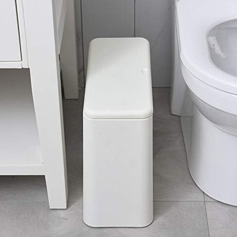 Modern Wastebasket Thin Trash Can,Small Rectangular Dog Proof Plastic Trash Bin,3.2 Gallon/12 Liter Slim Plastic Trash Can Wastebasket with Press Type Lid, White in Saudi Arabia