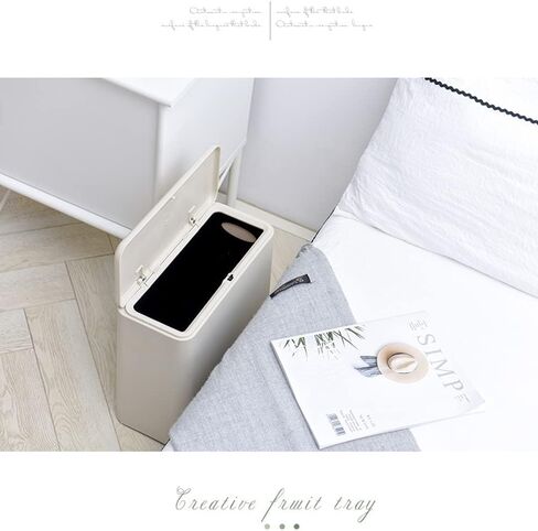 Modern Wastebasket Thin Trash Can,Small Rectangular Dog Proof Plastic Trash Bin,3.2 Gallon/12 Liter Slim Plastic Trash Can Wastebasket with Press Type Lid, White in Saudi Arabia