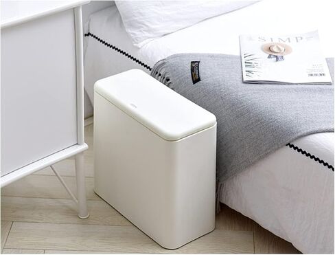 Modern Wastebasket Thin Trash Can,Small Rectangular Dog Proof Plastic Trash Bin,3.2 Gallon/12 Liter Slim Plastic Trash Can Wastebasket with Press Type Lid, White in Saudi Arabia