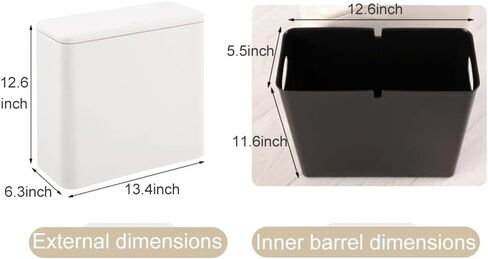Modern Wastebasket Thin Trash Can,Small Rectangular Dog Proof Plastic Trash Bin,3.2 Gallon/12 Liter Slim Plastic Trash Can Wastebasket with Press Type Lid, White in Saudi Arabia