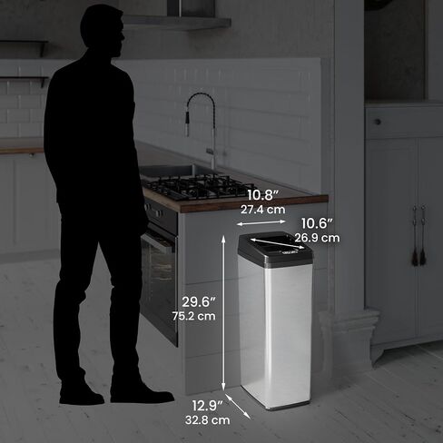 iTouchless 14 Gallon Sliding Lid Automatic Sensor Trash Can with Odor Filter System, 52 Liter Black Steel Touchless Kitchen Garbage Bin, Matte Black in Saudi Arabia