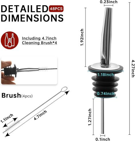 12/24/48 Pack Pour Spouts for Liquor Bottles, Liquor Pour Stainless Steel Classic Bottle Speed Pourers with Tapered Spout，Free Flow Pourers，Most Fit Classic Bottle's Lip 3/4" (12PC) in Saudi Arabia