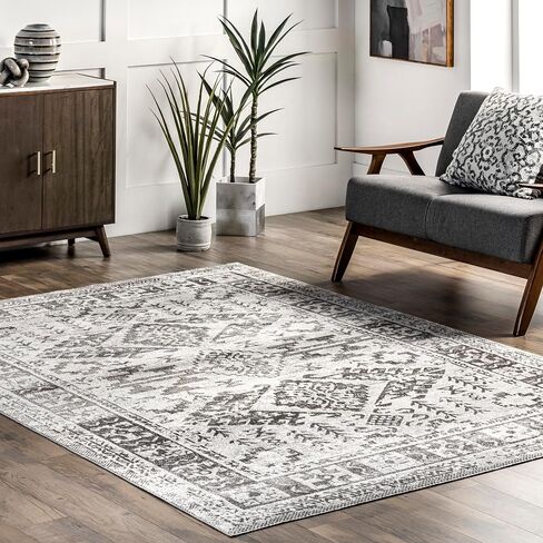 nuLOOM Serena Machine Washable Distressed Traditional Runner Rug, 2' 6" x 8', Gray in Saudi Arabia