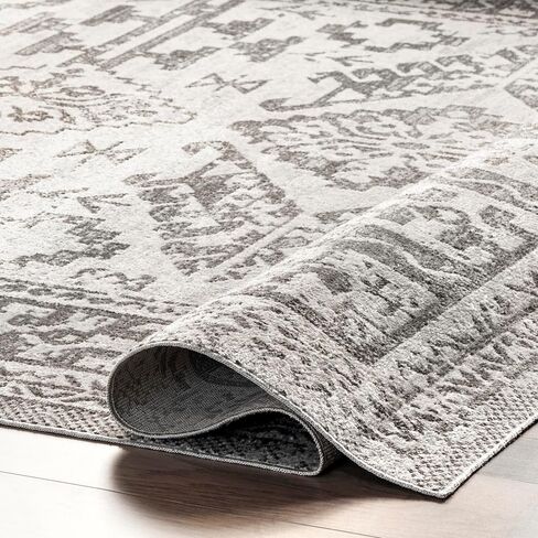nuLOOM Serena Machine Washable Distressed Traditional Runner Rug, 2' 6" x 8', Gray in Saudi Arabia