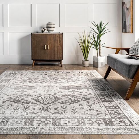 nuLOOM Serena Machine Washable Distressed Traditional Runner Rug, 2' 6" x 8', Gray in Saudi Arabia