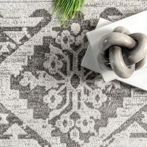 nuLOOM Serena Machine Washable Distressed Traditional Runner Rug, 2' 6" x 8', Gray in Saudi Arabia