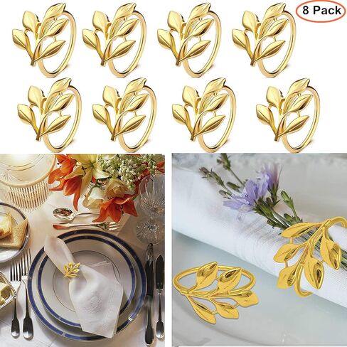 8 Pack of Leaf Napkin Rings, Gold Alloy Napkin Holder for Wedding Banquet Christmas Dinner Decor Family Gatherings Table Decor in Saudi Arabia