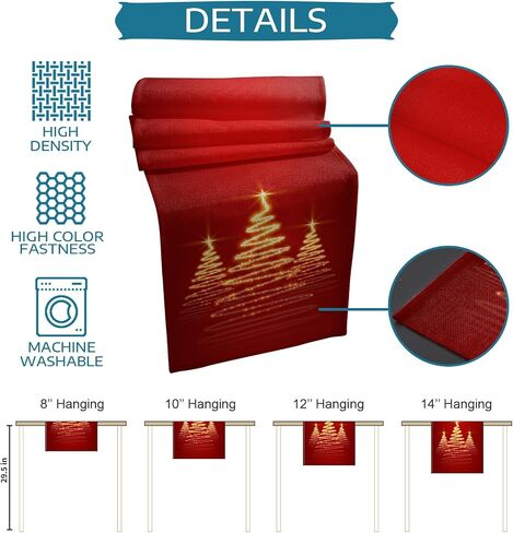 Christmas Table Runner-Cotton Linen- 120 Inch Holiday Dresser Scarves, Gold Xmas Tree Red Winter Red Holiday Tablerunner for Kitchen Coffee/Dining Bedroom Home Living Room Dinner Scarf Décor 13x120 in Saudi Arabia
