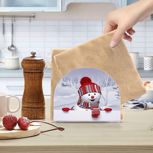 Funny Snowman Christmas Napkin Holder for Tables Paper Cocktail Napkin Holders for Kitchen and Dinning, Acrylic Dinner Napkin Dispenser for Restaurant Home Decor Bar Accessories 1 Pack in Saudi Arabia