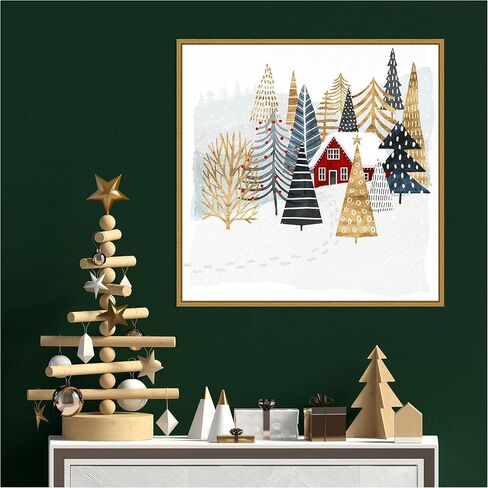 لوحة فنية جدارية من القماش مؤطرة من Amanti Art لشاليه عيد الميلاد I Tree من Victoria Borges (22 بوصة عرض × 22 بوصة ارتفاع)، إطار ذهبي سيلفي - متوسط in Saudi Arabia